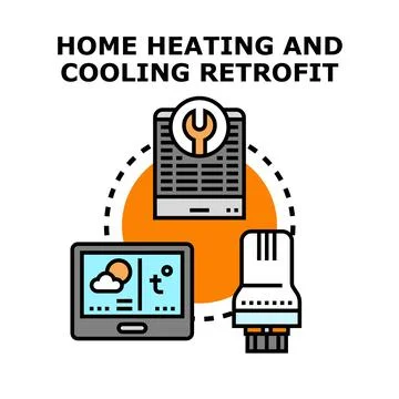 Home heating and cooling system retrofit concept Stock Illustration