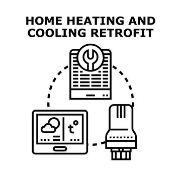 Home heating and cooling system retrofit concept Stock Illustration