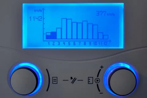 Home heating automation control unit with blue display Stock Photos