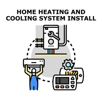 Home heating cooling system installation service concept Stock Illustration