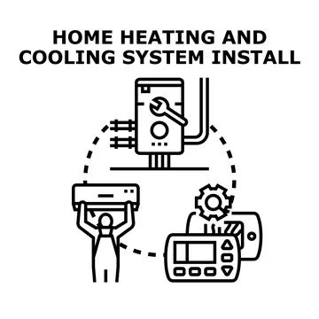 Home heating cooling system installation service concept Stock Illustration