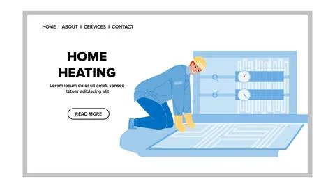 Home Heating System Installing Craftsman Vector 스톡 일러스트