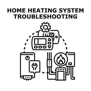 Home heating system troubleshooting and repair service concept Stock Illustration