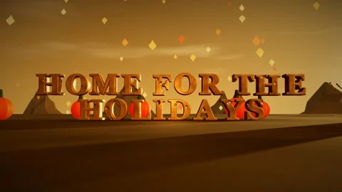 Home For The Holidays Burnished Copper 3D Letters with Pumpkins and Falling Stock Footage 343192769