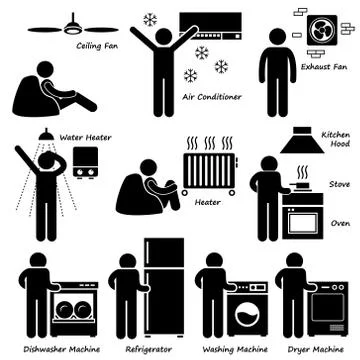 Home House Basic Electronic Appliances Stick Figure Pictogram Icon Cliparts Stock Illustration