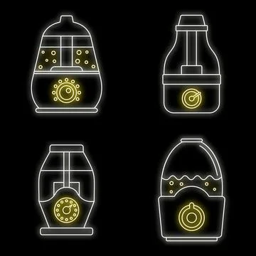 Home humidifier icon set vector neon 库存插图