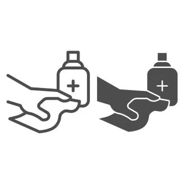 Home hygiene line and solid icon. Disinfection with antiseptic alcohol tissue Stock Illustration
