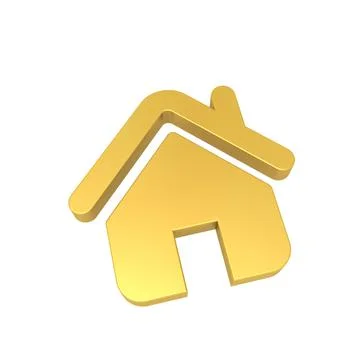 Home Icon 3D Render Gold Color, 3D Illustration, House Icon Stock Illustration