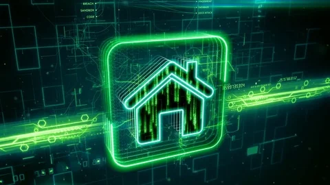 Home icon on abstract green background Stock Footage 72686010