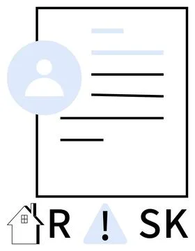 Home icon, document outline, user profile circle, warning triangle, text line Stock Illustration