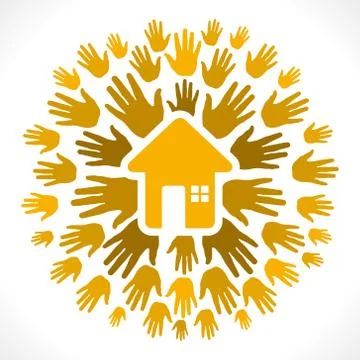 Home icon with hand background vector Stock Illustration