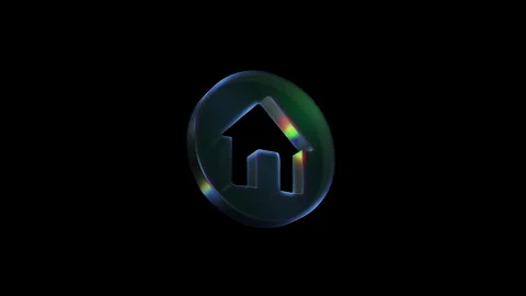 Home icon inside glowing circular frame on black Stock Footage 313089175