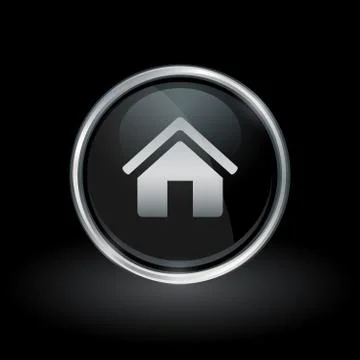 Home icon inside round silver and black emblem Stock Illustration