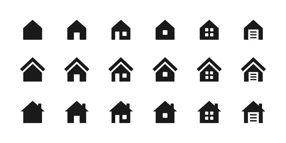 Home icon. Solid house silhouette with roof and window for real estate, app.. Illustrazione stock