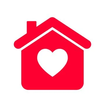 Home Icon Vector with Heart Shape Minimalist Design in Red Tone Stock Illustration