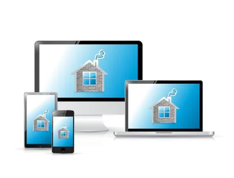 Home icons on a set of electronics Stock Illustration