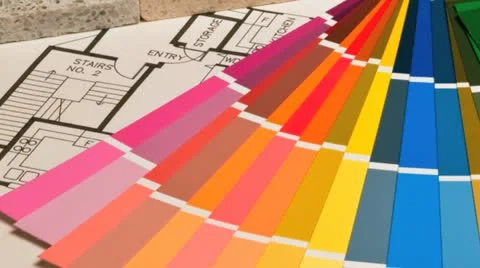 Home improvement and construction samples  swatches blue prints Stock Footage 21309171