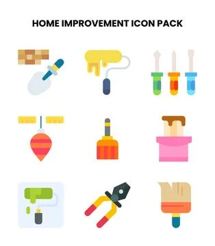 Home Improvement Flat Vector Icons Pack Stock Illustration