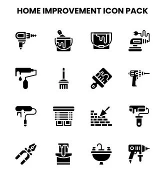 Home Improvement Glyph Bundle Icons Pack Stock Illustration