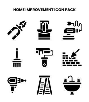 Home Improvement Glyph Vector Icons Pack Stock Illustration
