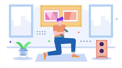 Home improvement with a man do exercise at a creative space illustration Video stock 284196523