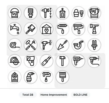 Home Improvement Modern Vector Collection with 28 Bold Line High Resolution.. Stock Illustration