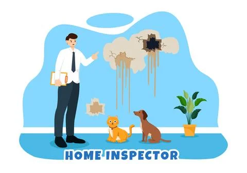 Home Inspector Vector Illustration with Checks the Condition of the House a.. Stockillustratie