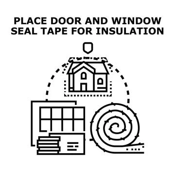 Home insulation concept using seal tape and window elements Stock Illustration
