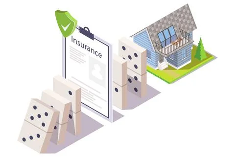 Home insurance policy stopping domino effect, vector isometric illustration Stock Illustration