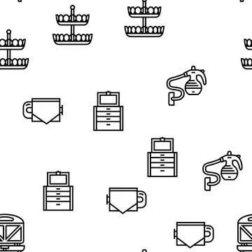 Home interior accessories design vector seamless pattern Stock Illustration