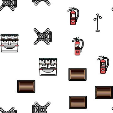 Home interior accessories design vector seamless pattern Stock Illustration