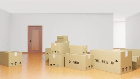 Home interior with cardboard boxes イラスト素材
