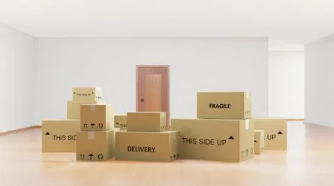 Home interior with cardboard boxes Stock Illustration