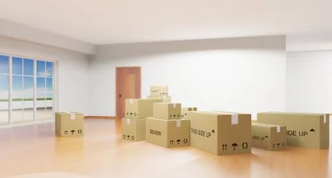 Home interior with cardboard boxes Illustrazione stock