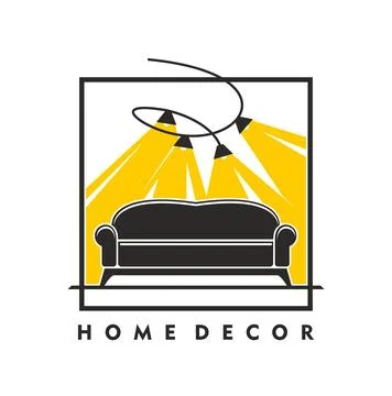Home interior decor emblem with black sofa Stock Illustration