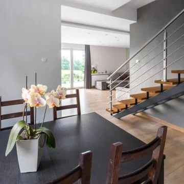 Home interior with dining table Stock Photos