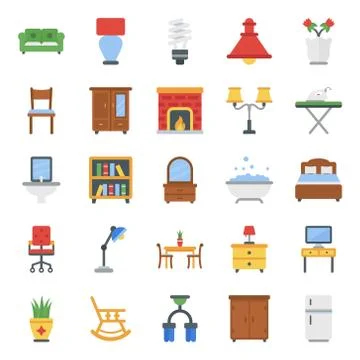 Home Interior Flat Icons Pack Stock Illustration