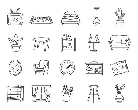 Home interior furniture objects set Stock Illustration