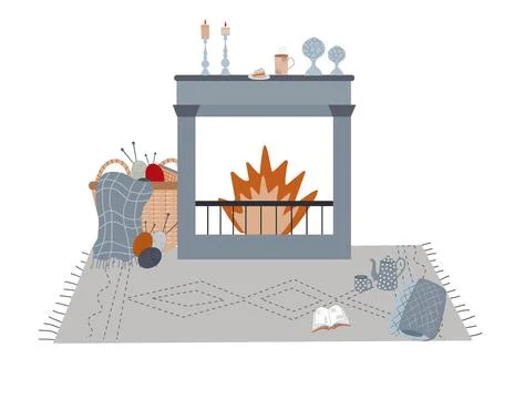 Home interior with hygge fireplace Stock Illustration