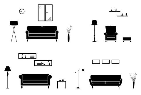 Home interior icon set Stock Illustration