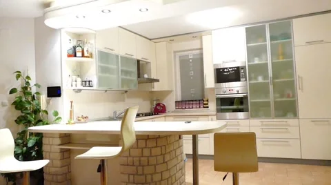 Home Interior - Kitchen Interior - Modern Kitchen Stock Footage 46519638