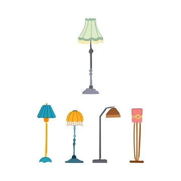Home interior lighting objects different floor lamps set Stock Illustration