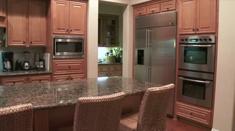 Home Interior Modern Clean Upscale Large Kitchen with Island Video stock 36654391