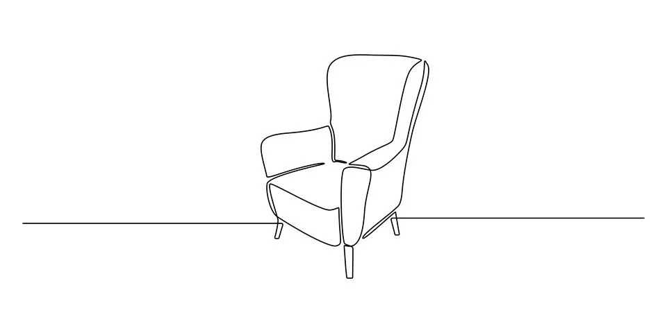 Home interior in one continuous line drawing. Modern furniture armchair in Stock Illustration