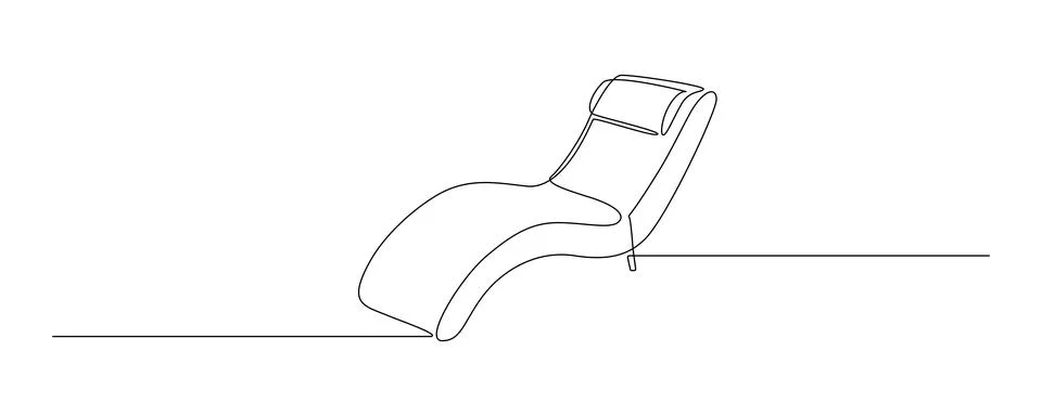 Home interior in one continuous line drawing. Modern furniture armchair and Stock Illustration