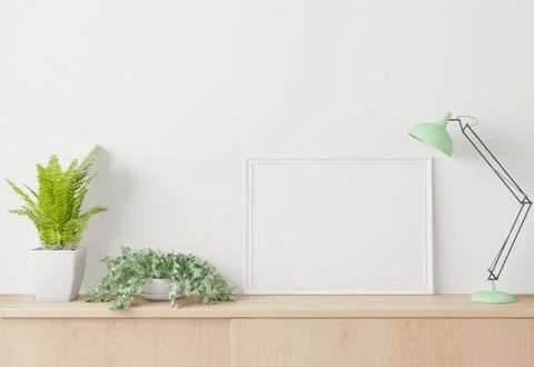 Home interior poster mock up with frame on the cabinet and white wall backgro Stock Illustration