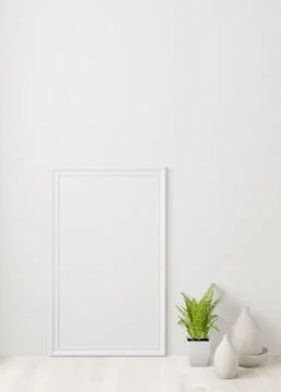 Home interior poster mock up with frame on the floor and white wall backgroun Stock Illustration