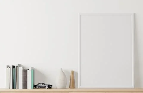 Home interior poster mock up with frame on the sideboard and white wall backg Stock Illustration