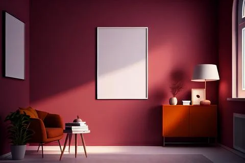 Home interior poster mock up with vertical frame - wall mockup interior. Wa.. Stock Illustration