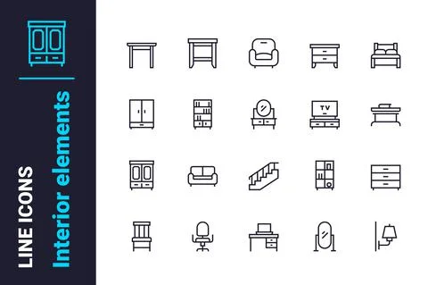 Home interior related elements icons set Stock Illustration